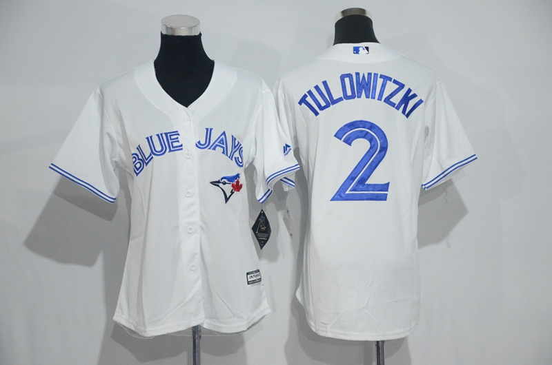 Womens 2017 MLB Toronto Blue Jays #2 Tulowitzki White Jerseys->women mlb jersey->Women Jersey